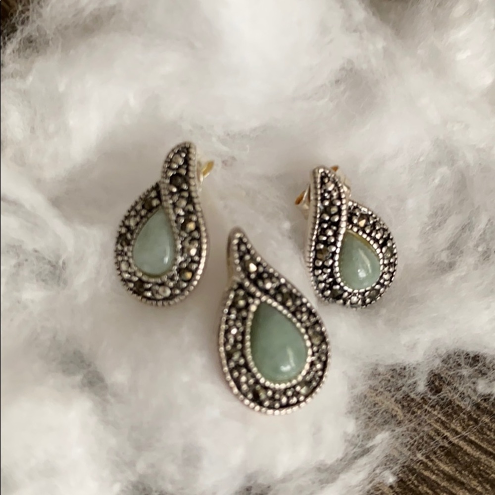 Silver and stone earrings and pendant